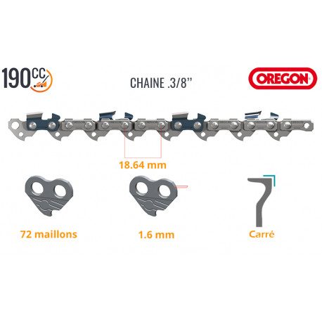 Chaine 50 cm pour Stihl 029, 031, 034, 036, 038, 039, 041, 042, 044 (72 maillons - 3/8 - 1,6 mm)