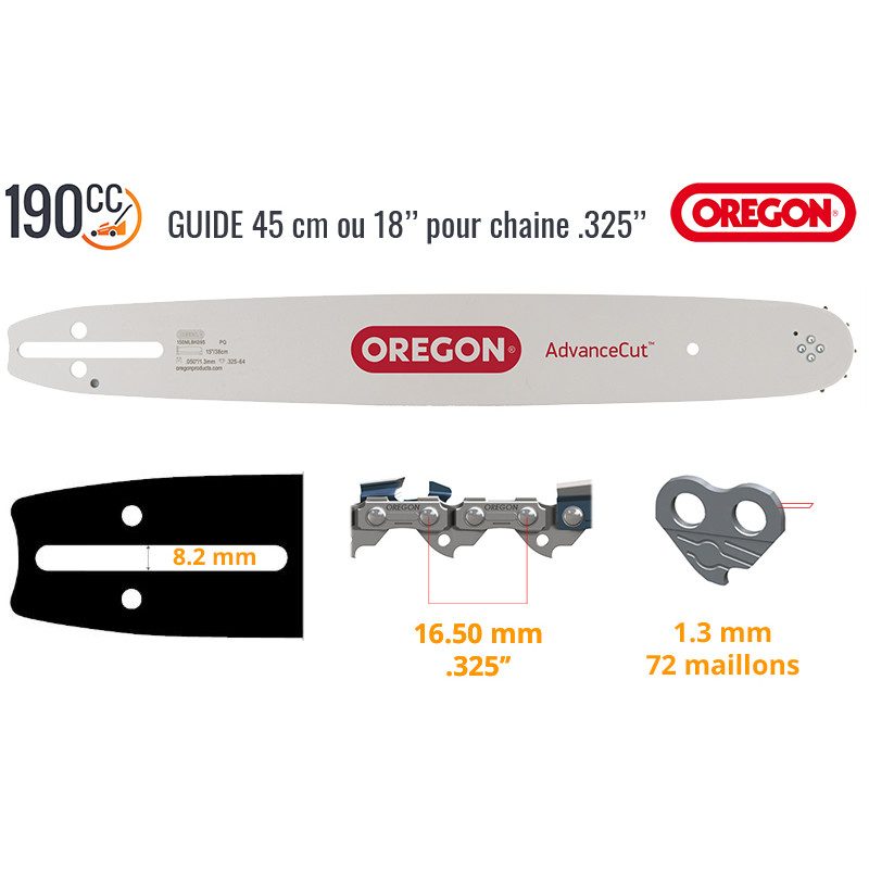 Guide Oregon 180MLBK041 pour tronçonneuse 45 cm ou 18 pouces