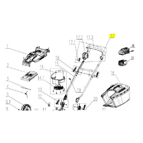 Guidon de tondeuse avec interrupteur pour OKAY 36V/4A Guidon de tondeuse avec interrupteur pour OKAY 36V/4A