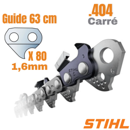 Chaine .404 pour tronçonneuse Stihl 050 et 051 - 63 cm (1,6 mm - 80 maillons)