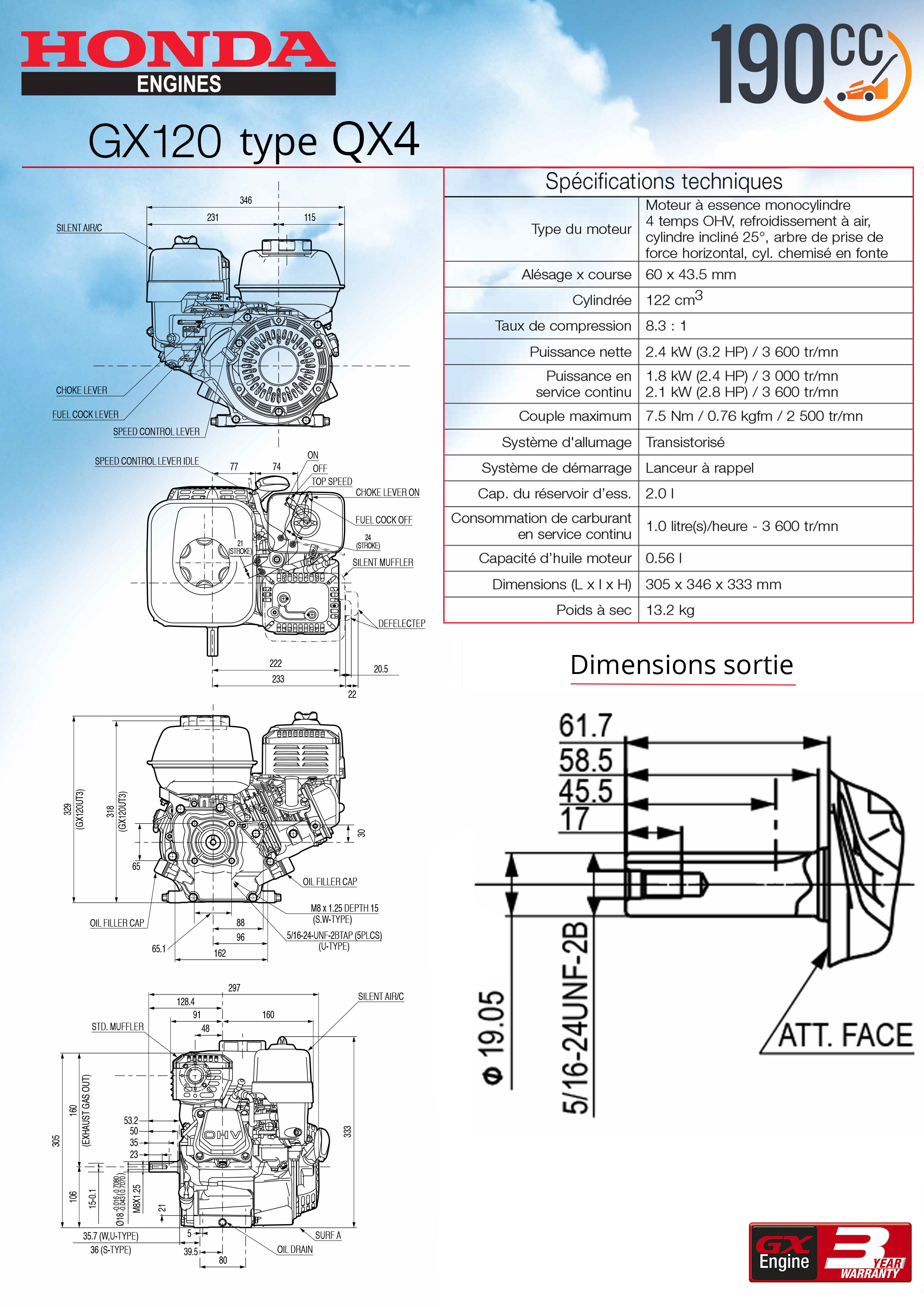 Moteur HONDA GX120 QX4