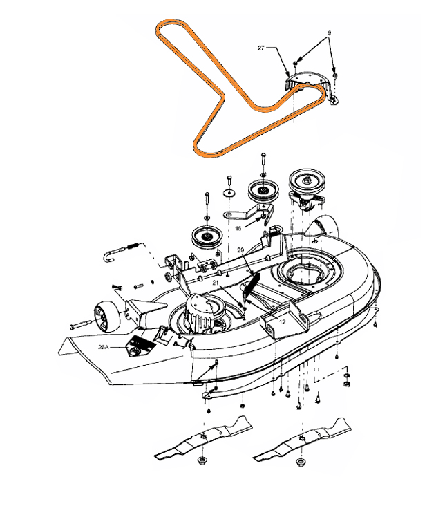 Montage courroie 754-04045 plateau 107 cm frontale Cub Cadet Zero Turn