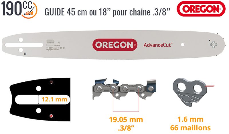 Guide de tronçonneuse Stihl longueur 45 cm au pas 3/8 jauge 1.6 mm