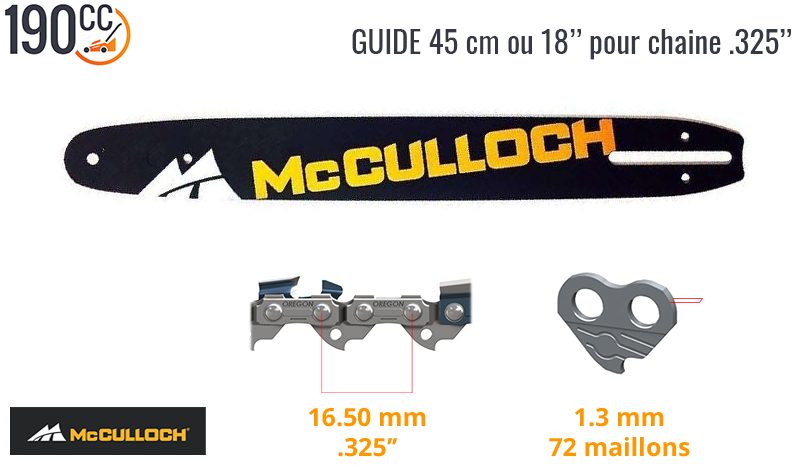 Guide 18 pouces (45 cm) avec chaîne 72 maillons pour tronçonneuse